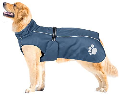 MOREZI Hundejacke Mantel, Winddicht wasserdicht, mit reflektierenden Streifen und einstellbarem Kordelzug, Wolleinlage, warm und bequem-Navy blau-XL von Morezi