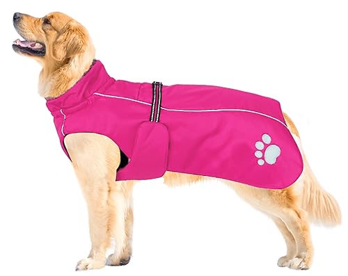MOREZI Hundejacke Mantel, Winddicht wasserdicht, mit reflektierenden Streifen und einstellbarem Kordelzug, Wolleinlage, warm und bequem-Pink-3XL von Morezi