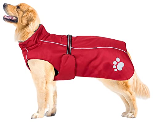 MOREZI Hundejacke Mantel, Winddicht wasserdicht, mit reflektierenden Streifen und einstellbarem Kordelzug, Wolleinlage, warm und bequem-Rot-S MOREZI Hundejacke Mantel, Winddicht wasserdicht, mit reflektierenden Streifen und einstellbarem Kordelzug, Wolleinlage, warm und bequem-Rot-S von Morezi