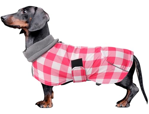 MOREZI Hundejacke ist eine wasserdichte, mit Fleece gefütterte Hundewinterjacke mit verstellbarem Gürtel und Reflexbesatz, geeignet für Dackel und ähnliche Rassen-Kariert Rosa-M MOREZI Hundejacke ist eine wasserdichte, mit Fleece gefütterte Hundewinterjacke mit verstellbarem Gürtel und Reflexbesatz, geeignet für Dackel und ähnliche Rassen-Kariert Rosa-M von Morezi