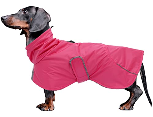MOREZI Hundejacke ist eine wasserdichte, mit Fleece gefütterte Hundewinterjacke mit verstellbarem Gürtel und Reflexbesatz, geeignet für Dackel und ähnliche Rassen-Rosa-XS von Morezi