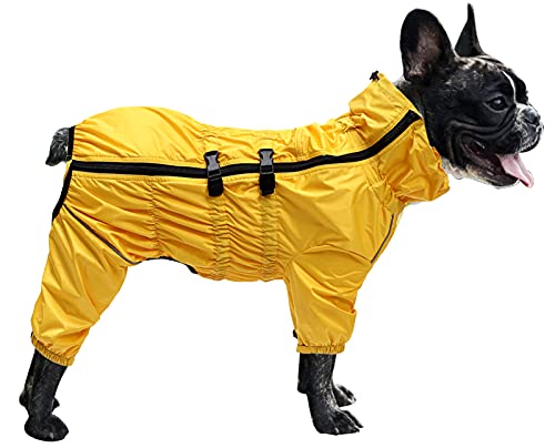 MOREZI Hunderegenmantel, hoher Kragen wasserdicht, Regenmantel-Set mit Reflexstreifen und Reißverschlüssen, für alle Hundetypen geeignet-Gelb-XL von Morezi