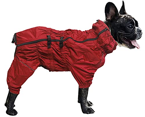 MOREZI Hunderegenmantel, hoher Kragen wasserdicht, Regenmantel-Set mit Reflexstreifen und Reißverschlüssen, für alle Hundetypen geeignet-Rot-M von Morezi