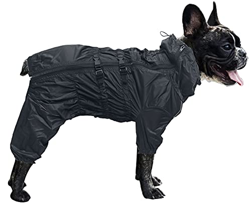 MOREZI Hunderegenmantel, hoher Kragen wasserdicht, Regenmantel-Set mit Reflexstreifen und Reißverschlüssen, für alle Hundetypen geeignet-Schwarz-XXXL von Morezi