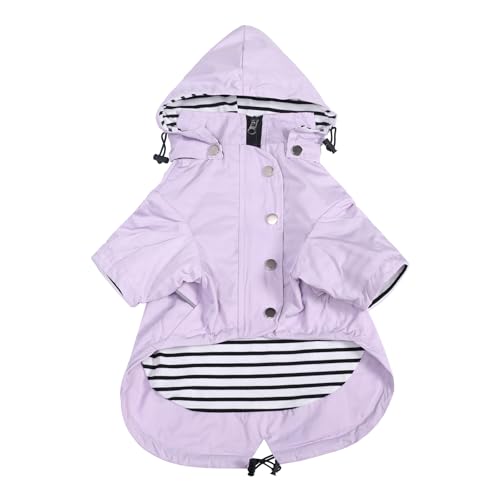 MOREZI Hunderegenmantel, mit Reißverschluss und reflektierenden Knöpfen, Regen-/wasserdicht, Verstellbarer Schultergurt, abnehmbare Kapuze, hält den Hund sauber und ordentlich-Lila-XXL von Morezi
