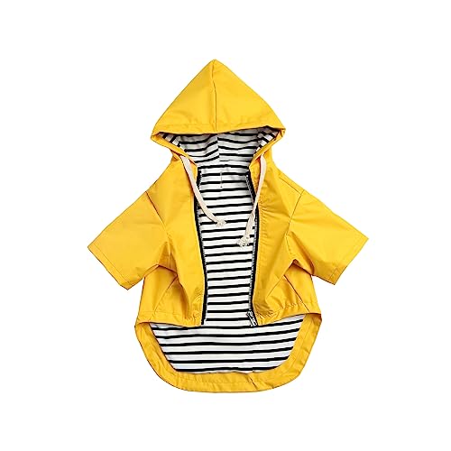 MOREZI Wind&Wasserdicht Hunderegenmantel mit Beinschutz & Fest Kapuze - Leichtes Outdoor - Für kleine/mittlere Hunderassen - Reißverschluss, Verstellbarer Kordelzug, Gelb, XXL von Morezi