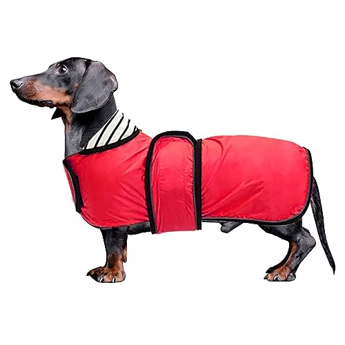 MOREZI Hunderegenmantel mit Reflexstreifen, Regen-/wasserdicht, verstellbare Weste, geeignet für kleine und mittelgroße Hunde wie Dackel-Rot-L von Morezi