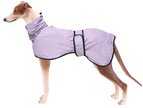 MOREZI Hunderegenmantel mit Stehkragen, Wasser- und Winddicht, mit reflektierenden Streifen und Verstellbarer magischer Schnalle, geeignet für Windhunde und Whippets-Helllila-XL von Morezi