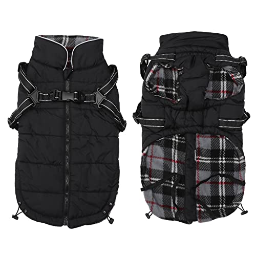 MOREZI Winterhundejacke, wasserdichte Außenschicht, Fleecefutter, Rückenreißverschluss-Design, mit reflektierenden Streifen und Riemen, geeignet für kleine und mittelgroße Hunde-Schwarz-M von Morezi