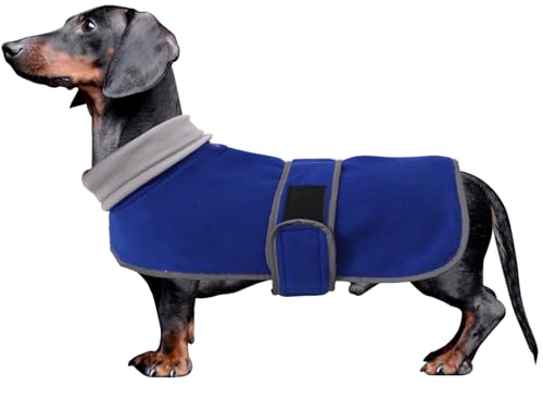 MOREZI Winterhundejacke mit wattiertem Flusenfutter, verstellbarem Klettknopf und hochklappbarem Stehkragen. Sehr gut geeignet für Dackel und kleine und mittelgroße Jagdhunde-Blau-S MOREZI Winterhundejacke mit wattiertem Flusenfutter, verstellbarem Klettknopf und hochklappbarem Stehkragen. Sehr gut geeignet für Dackel und kleine und mittelgroße Jagdhunde-Blau-S von Morezi