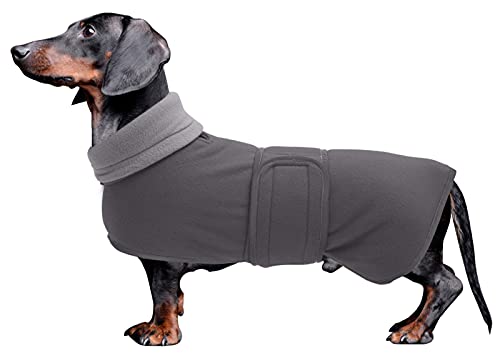 MOREZI Winterhundejacke mit wattiertem Flusenfutter, verstellbarem Klettknopf und hochklappbarem Stehkragen. Sehr gut geeignet für Dackel und kleine und mittelgroße Jagdhunde-Grau-L von Morezi