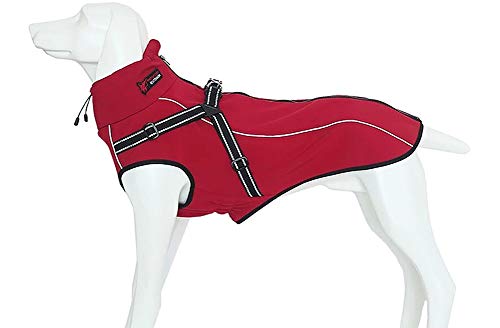 Morezi wasserdichte Hundegeschirrjacke, Winddichte Hundeweste mit reflektierenden Streifen, Sporthundejacke mit hohem Kragen, geeignet für mittlere und große Hunde-Rot-XL von Morezi