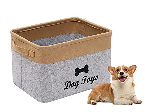 Morezi Filz-Spielzeugkiste mit Griff, Faltbare Aufbewahrungsbox, sehr gut geeignet für die Organisation von Hundespielzeug, Hundekleidung und Haustierzubehör - Khaki Grau von Morezi