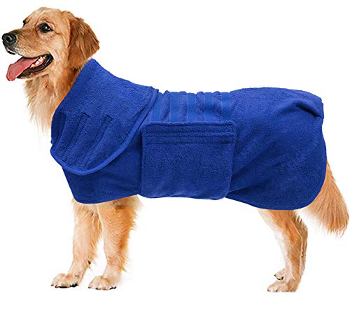 Morezi Hundebademantel-Jackenweste,schnelltrocknendes Baumwoll-Stretchhandtuch,geeignet für Haustiere nach dem Baden und Spazierengehen-Blau-S von Morezi