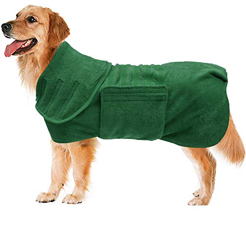 Morezi Hundebademantel-Jackenweste,schnelltrocknendes Baumwoll-Stretchhandtuch,geeignet für Haustiere nach dem Baden und Spazierengehen-Grün-L von Morezi