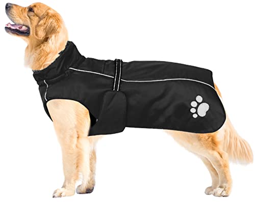 MOREZI Hundejacke Mantel, Winddicht wasserdicht, mit reflektierenden Streifen und einstellbarem Kordelzug, Wolleinlage, warm und bequem-Schwarz-S von Morezi