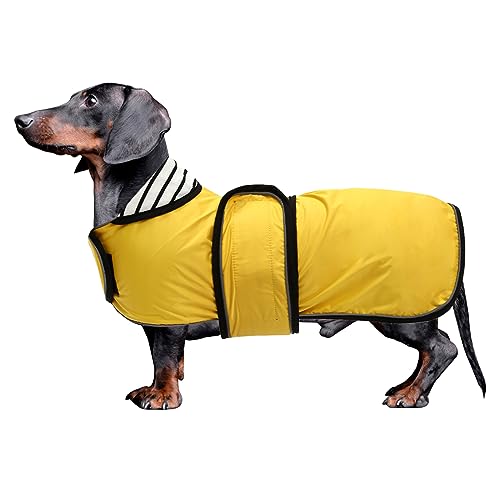 Morezi Hunderegenmantel mit Reflexstreifen, Regen-/wasserdicht, verstellbare Weste, geeignet für kleine und mittelgroße Hunde wie Dackel-Gelb-S von Morezi