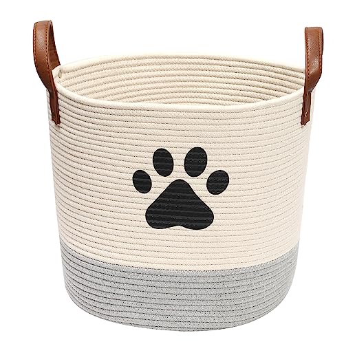 Morezi Rund Baumwollseil Hundespielzeugkorb, Aufbewahrungskorb für Haustierspielzeug mit Griff, in dem Tierbedarf und Haustierspielzeug aufbewahrt werden,Beige Grau Morezi Rund Baumwollseil Hundespielzeugkorb, Aufbewahrungskorb für Haustierspielzeug mit Griff, in dem Tierbedarf und Haustierspielzeug aufbewahrt werden,Beige Grau von Morezi