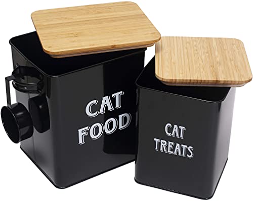 Morezi Tierfutterbehälter, Aufbewahrungstank für Katzenfutter, Futterbox mit Schaufel und luftdichtem Holzdeckel, Aufbewahrung von Lebensmitteln und organisations-schwarz von Morezi
