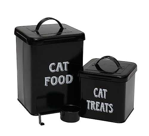 Morezi Tierfutterbehälter 2-teiliges Set, aus Kohlenstoffstahl, mit versiegeltem Deckel und Löffel, geeignet zum Aufbewahren von Hundefutter, Katzenfutter und Anderer Tiernahrung-Katzenfutter schwarz von Morezi