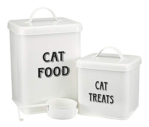 Morezi Tierfutterbehälter 2-teiliges Set, aus Kohlenstoffstahl, mit versiegeltem Deckel und Löffel, geeignet zum Aufbewahren von Hundefutter, Katzenfutter und Anderer Tiernahrung-Katzenfutter-Weiß von Morezi