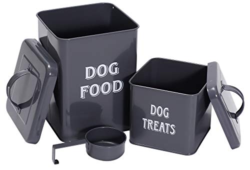 Morezi Tierfutterbehälter 2-teiliges Set, aus Kohlenstoffstahl, mit versiegeltem Deckel und Löffel, geeignet zum Aufbewahren von Hundefutter, Katzenfutter und anderer Tiernahrung-Hundefutter grau von Morezi