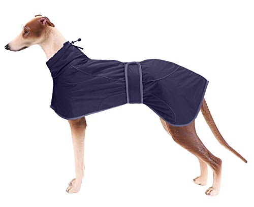 Morezi Windhund-Wintermantel, Whippet-Mantel mit gepolstertem Fleece-Futter, Wasserabweisende Hundejacke mit verstellbaren Bändern und reflektierenden Elementen-Navy-XXXL von Morezi