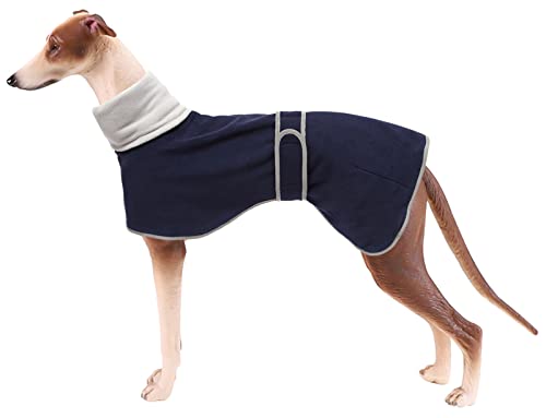 Morezi Winter Hundemantel mit reflektierender Leiste, weiches Polyester-Fleece, verstellbares Band, für Windhunde, Lurcher und Rennhunde-Blau Navy-M von Morezi