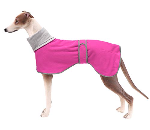 Morezi Winter Hundemantel mit reflektierender Leiste, weiches Polyester-Fleece, verstellbares Band, für Windhunde, Lurcher und Rennhunde-Pink-L von Morezi