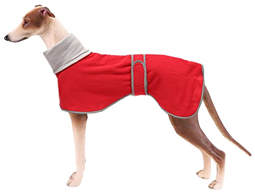 Morezi Winter Hundemantel mit reflektierender Leiste, weiches Polyester-Fleece, verstellbares Band, für Windhunde, Lurcher und Rennhunde-Rot-M von Morezi