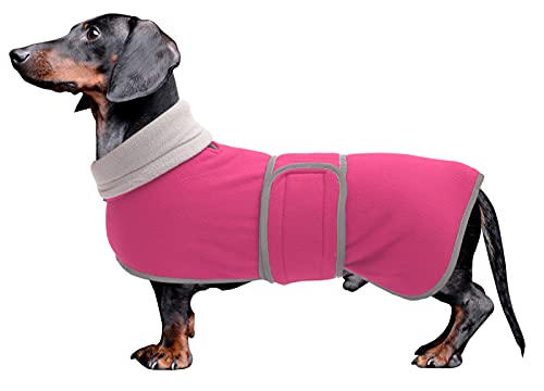 MOREZI Winterhundejacke mit wattiertem Flusenfutter, verstellbarem Klettknopf und hochklappbarem Stehkragen. Sehr gut geeignet für Dackel und kleine und mittelgroße Jagdhunde-Pink-S von Morezi