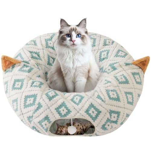 Morikey Katzentunnelbett für Indoor-Katzen, niedlicher Katzen-Donut-Tunnel mit waschbarem Kissen, 3-in-1-Katzen-Donut-Spieltunnel mit baumelnden Bällen für Katze, Kätzchen, Kaninchen, blaues Morikey Katzentunnelbett für Indoor-Katzen, niedlicher Katzen-Donut-Tunnel mit waschbarem Kissen, 3-in-1-Katzen-Donut-Spieltunnel mit baumelnden Bällen für Katze, Kätzchen, Kaninchen, blaues von Morikey