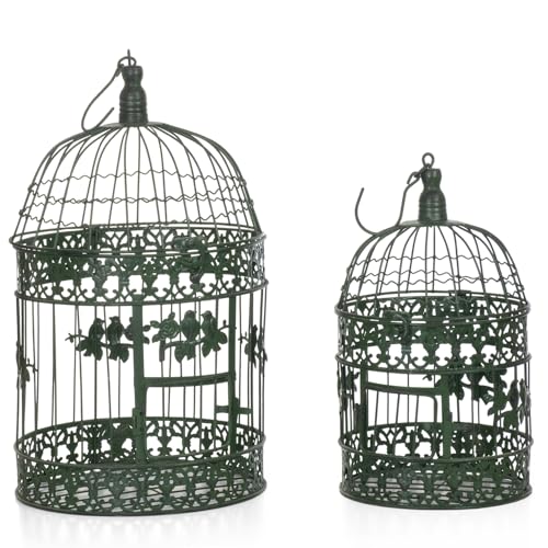 Deko Vogelkäfig 2er Set grün Metall Hängedeko Vintage Ø 25 x 51 cm & Ø 19 x 41 cm Blumenständer Dekoidee zum Aufhängen oder Stellen für Innenräume Balkon Garten Hochzeit von Moritz