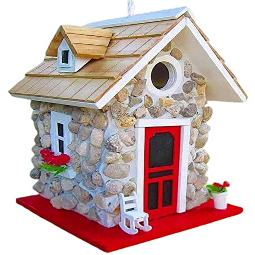 Mini Cottage Hängendes Vogelhaus für draußen mit Seil Similation Holz Deko Vogelfutterhaus für Kolibris Outdoor Hängendes Vogelhaus mit Dach Balkon Garten Dekoration von Morningmo