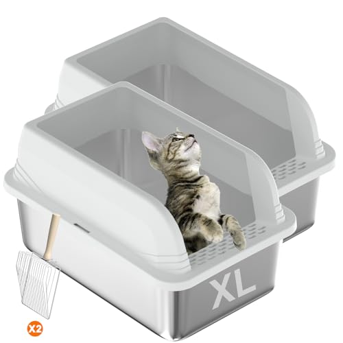 Katzentoilette aus Edelstahl mit Deckel, extra groß, hohe Seite, geschlossene Katzentoilette für große Katzen, auslaufsicher, leicht zu reinigen, auslaufsicher, inklusive Schaufel, Weiß, 2 Stück Katzentoilette aus Edelstahl mit Deckel, extra groß, hohe Seite, geschlossene Katzentoilette für große Katzen, auslaufsicher, leicht zu reinigen, auslaufsicher, inklusive Schaufel, Weiß, 2 Stück von Mornyray