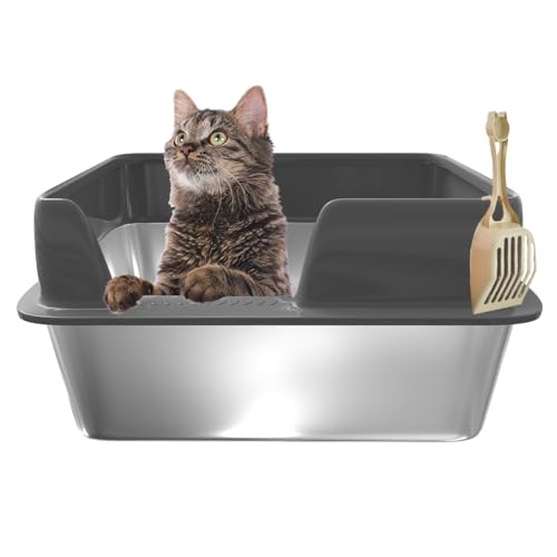 【Verbessert】 Katzentoilette aus Edelstahl mit Deckel, hohe Seite Katzentoilette Enclosure, Geschlossene Katzentoilette für große und kleine Katzen, nicht auslaufend, leicht zu reinigen, von Mornyray