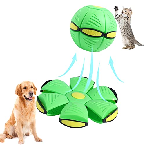 Hundespielzeug Flying Saucer Ball - Haustier Deformation UFO Spielzeug für Outdoor Sport & Training - 2-in-1 Ball Design - Starke Elastizität & Hoher Sprung, für Hundespielen Fliegen(Grün, kein Licht) von Moskado