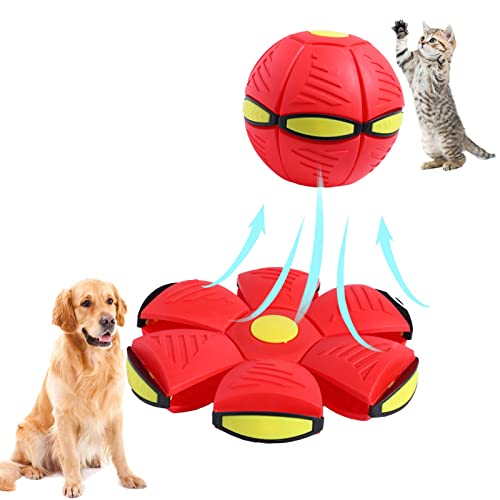 Hundespielzeug Flying Saucer Ball - Haustier Deformation UFO Spielzeug für Outdoor Sport & Training - 2-in-1 Ball Design - Starke Elastizität & Hoher Sprung, für Hundespielen Fliegen(Rot, kein Licht) von Moskado