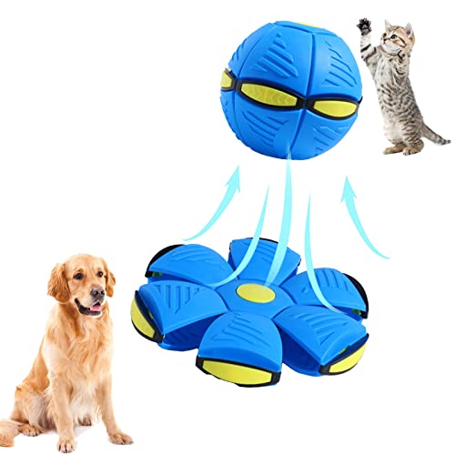 Hundespielzeug Flying Saucer Ball - Haustier Deformation UFO Spielzeug für Outdoor Sport & Training - 2-in-1 Ball Design - Starke Elastizität & Hoher Sprung,für Hundespielen Fliegen(Blau, 6 Licht) von Moskado