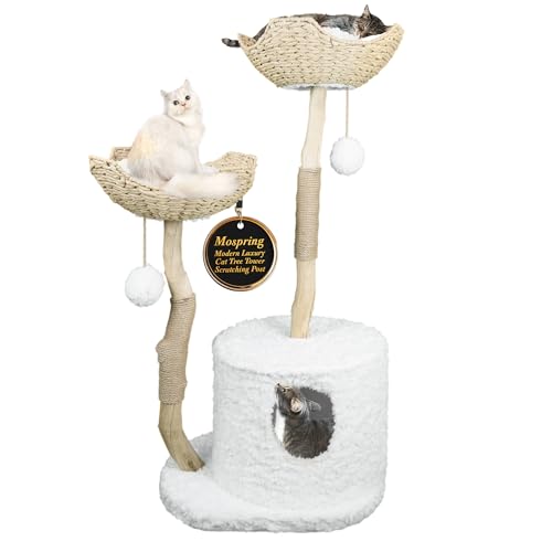 Mospring Katzenbaumturm | Moderne Katzenmöbel | Kratzbaum aus Echtholz | Große Katzenhütte | Multi-Cat Sitzstange | Weiß | 116,8 cm Mospring Katzenbaumturm | Moderne Katzenmöbel | Kratzbaum aus Echtholz | Große Katzenhütte | Multi-Cat Sitzstange | Weiß | 116,8 cm von Mospring