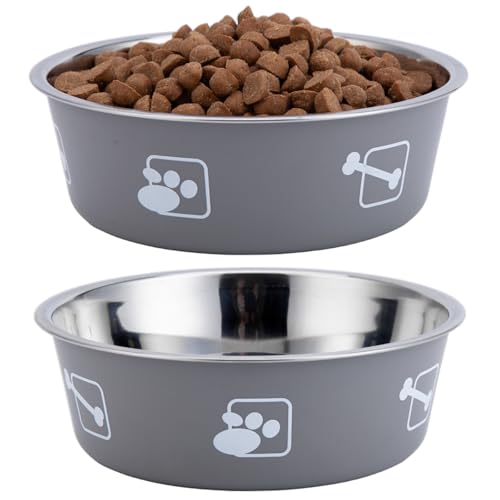 Mossly Fressnapf Hund 2 Stück, Edelstahl Hundenapf (17.5cm),Silikon Boden, Rutschschutz, wasserschüssel Hund 800Ml von Mossly
