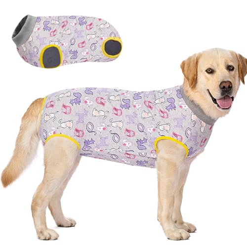 Mosucoirl Genesungsanzug für Hunde, Bauchwunde nach Operationen, verhindert Lecken von Wunden, E-Halsband und Kegel, Grau, Größe XL von Mosucoirl