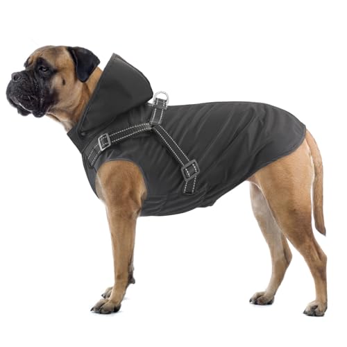 Mosucoirl Hunde Regenmantel Wasserdichter Hunde Kapuzenpullover Reflektierender Hunde Regenmantel mit Kapuze Verstellbare Regenjacke für kleine Mittelgroße und große Hunde und Welpen(Schwarz, S) von Mosucoirl