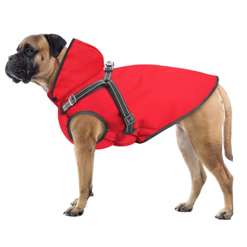 Mosucoirl Hunde Regenmantel Wasserdichter Hunde Kapuzenpullover Reflektierender Hunde Regenmantel mit Kapuze Verstellbare Regenjacke für kleine Mittelgroße und große Hunde und Welpen (Rot, 2XL) von Mosucoirl