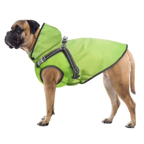 Mosucoirl Hunde Regenmantel Wasserdichter Hunde Kapuzenpullover Reflektierender Hunde Regenmantel mit Kapuze Verstellbare Regenjacke für kleine Mittelgroße und große Hunde und Welpen (Grün, L) von Mosucoirl