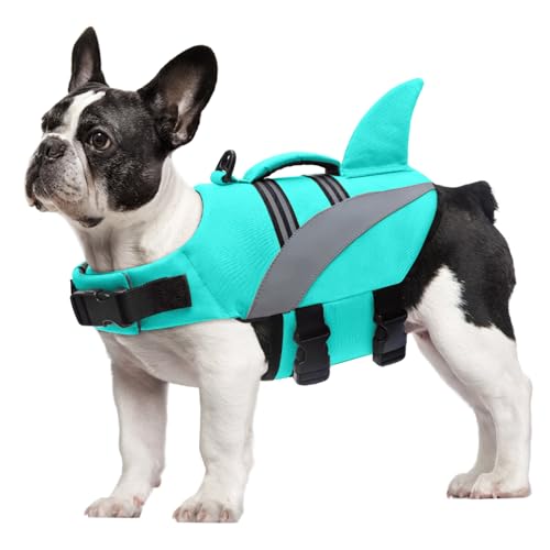 Mosucoirl Hundeschwimmweste mit hoher Schwimmfähigkeit, Hai-Schwimmweste für Hunde, hohe Sichtbarkeit, reflektierend, für kleine, mittelgroße und große Hunde, Schwimmweste zum Schwimmen, Bootfahren, von Mosucoirl