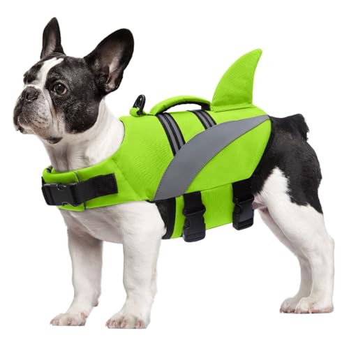 Mosucoirl Hundeschwimmweste mit hoher Schwimmfähigkeit, Hai-Schwimmweste für Hunde, hohe Sichtbarkeit, reflektierend, für kleine, mittelgroße und große Hunde, Schwimmweste zum Schwimmen, Bootfahren, von Mosucoirl