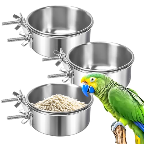 MotBach Futterschalen für Papageien, Futter- und Wasserschüssel, Edelstahl, mit Klemme, Vogelkäfig-Futterstation für Papageien, Nymphensittiche, Wellensittiche, Sittiche, Kleintiere, 3 Stück MotBach Futterschalen für Papageien, Futter- und Wasserschüssel, Edelstahl, mit Klemme, Vogelkäfig-Futterstation für Papageien, Nymphensittiche, Wellensittiche, Sittiche, Kleintiere, 3 Stück von MotBach
