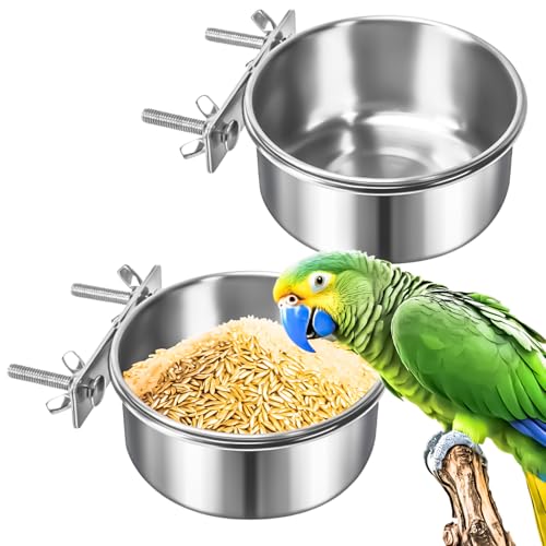 MotBach Vogel-Futternäpfe für Papageien, Futter und Wasser, Edelstahl, mit Klemme, Vogelkäfig-Futterstation für Papageien, Nymphensittiche, Wellensittiche, Sittiche, Kleintiere, 2 Stück MotBach Vogel-Futternäpfe für Papageien, Futter und Wasser, Edelstahl, mit Klemme, Vogelkäfig-Futterstation für Papageien, Nymphensittiche, Wellensittiche, Sittiche, Kleintiere, 2 Stück von MotBach
