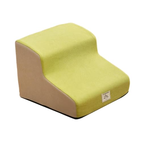 MotiveTech Hundetreppe 2 Stufen, Indoor Hundetreppe rutschfest 35 Grad Neigung Katzentreppe Haustierrampe für Hochbett, Gelb Und Khaki von MotiveTech